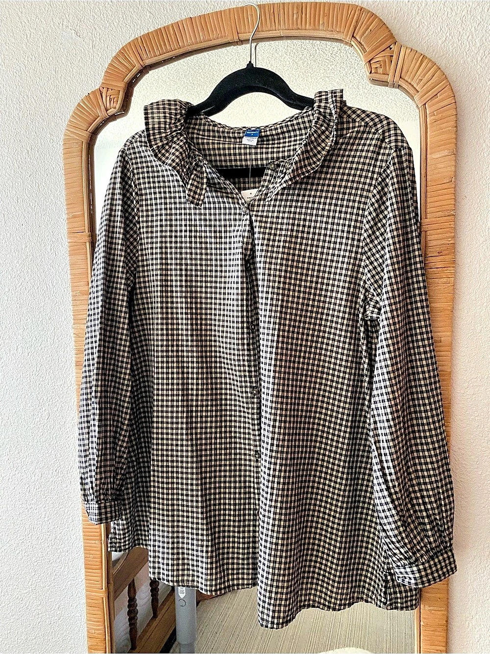 Maternity Gingham Button Down in Brown & Black Size Small NWT